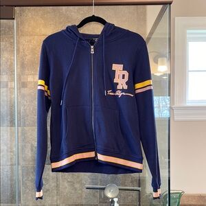 True religion Navy Blue Zip-Up Hoodie with Yellow Stripes